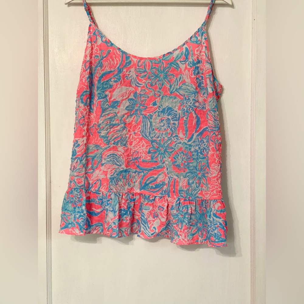 Lilly Pulitzer Pink Sun Ray Summer Siren Ruffle Coral Tank Top -XL